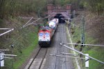 Die Class 66 DE6314  Hanna  von Crossrail zieht einen Containerzug aus dem Gemmenicher-Tunnel aus Richtung Belgien und fhrt die Rampe nach Aachen-West herunter.