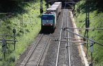 Die Cobra 2833 kommt aus dem Gemmenicher-Tunnel aus Belgien mit einem Containerzug und rollt die Gemmenicher-Rampe herunter nach Aachen-West bei Sonnenschein.