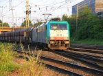 Die Cobra 2819 und die Cobra 2820 kommen mit einem Kalkzug aus Yves-Gomeze(B) nach Millingen und fahren in Aachen-West ein in der Abendsonne am 26.6.2012.