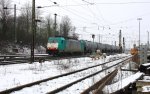 Die Cobra 2831 fhrt mit einem lleerzug aus Basel(CH) nach Antwerpen-Petrol(B) bei der Ausfahrt von Aachen-West und fhrt in Richtung Montzen/Belgien bei leichten Schneefall am 26.1.2013.