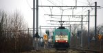 Die Cobra 2830 kommt  mit einem langen Containerzug aus Aachen-West in Richtung Vise(B) und fhrt durch Montzen-Gare(B) bei 1 Grad Plus am Kalten 10.3.2013.