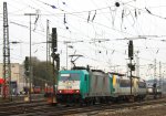 Die Cobra 2816 mit Zwei nagelneuen Belgische E-Loks von der SNCB 1804 und 1807 von Aachen-West nach Belgien bei der Ausfahrt aus Aachen-West und fhrt in Richtung Montzen/Belgien bei Wolken am