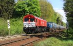 Die Class 66 DE6308  Anja  von Crossrail kommt aus Richtung Aachen-West und fhrt die Gemmenicher-Rampe hoch mit einem langen KLV-TTS-Zug aus Piacenza(I) nach Bierset-Awans(B) und fhrt in Richtung