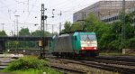 Die Cobra 2821 kommt als Lokzug aus Belgien und fhrt in Aachen-West ein bei Regenstimmung am Abend des 17.5.2013.