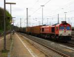 Die Class 66 DE6310  Griet  von Crossrail steht in Aachen-West mit einem sehr langen P&O Ferrymasters Containerzug und wartet auf die Abfahrt nach Zeebrugge(B).