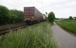 Ein Nachschuss von einem KLV-Containerzug aus Genk-Goederen(B) nach Frankfurt-Höchstadt am Main(D).