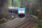 Die Cobra 2815 kommt mit einem Kesselzug von Aachen-West nach Belgien Aufgenommen bei Reinartzkehl bei Regenwolken am 30.3.2012.