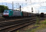 Die Cobra 2819 fhrt mit einem Kohlenleerzug aus Dillingen(an der Saar) nach Antwerpen-Zandvliet(B) bei der Ausfahrt in Aachen-West und fhrt in Richtung Montzen/Belgien bei Sonne und Wolken am 7.7.2012.