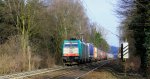 Die Cobra 2839  kommt die Gemmenicher-Rampe hoch mit einem langen Containerzug aus Aachen-West in Richtung Montzen(B).
Aufgenommen auf der Montzenroute am Gemmenicher-Weg bei schnem Sonnenschein am 17.2.2013.