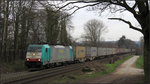 Am frühen Morgen des 02.April 2016 ist die belgische 2841(E-186) mit einen Containerzug auf der Montzenroute unterwegs hinauf zum Gemmenicher Tunnel.