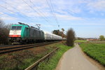 Die Cobra 2842  kommt aus Richtung Aachen-West und fährt die Gemmenicher-Rampe hochgefahren mit einem langen Kalkleerzug aus Millingen(D) nach Yves-Gomezee(B) und fährt in Richtung Montzen/Belgien. 
Aufgenommen an der Montzenroute am Gemmenicher-Weg. 
Bei schönem Frühlingswetter am Nachmittag vom 11.4.2016.