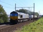 Class 66 DE 6301 von DLC mit Containerzug am 09.10.2009 in Mortsel 