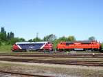 NOHABs der Lollandsbahn in alter und neuer Lackierung im BW Nakskov 2007
