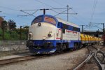 Mx1009 von Contec Rail rollt mit einem Bauzug in den Bahnhof von Ringsted ein.