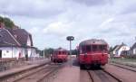 OHJ (Odsherreds Jernbane): Zwei ehemalige schwedische Schienenbusse verschiedener Bauart treffen sich am 25.