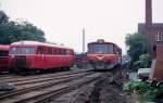 HHJ, Hads Ning Herreders Jernbane am 13. September 1974: Scandia-Schienenbustriebwagen Sm 22 / Triebzug bestehend aus einem Triebwagen (Ym) und einem Steuerwagen (Ys) in Odder.