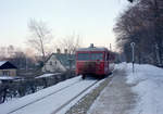 Helsingør-Hornbæk-Gilleleje-Banen (HHGB, auch  Hornbækbanen  genannt) Schienenbustriebwagen des Typs Sm (Hersteller: Scandia) Hp Hornstrup (alter Hp) am 2. März 1969. - Scan eines Farbnegativs. Film: Kodak Kodacolor X.