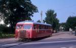 HHGB, Helsingr-Hornbk-Gilleleje-Banen am 5. Juli 1973: Der Scandia-Schienenbustriebwagen Sm 3, der in Richtung Hornbk und Gilleleje fhrt, verlsst den Haltepunkt Marienlyst in Helsingr.