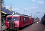 ØSJS (Østsjællandske Jernbaneselskab, Østbanen): Scandia-Schienenbuszug (Sm + Sm) Bahnhof Havdrup am 9. März 1974. - Das Städtchen Havdrup liegt an der DSB-Bahnstrecke Roskilde - Køge.