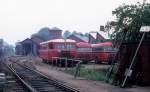 HHJ (Hads-Ning Herreders Jernbane, auch Odderbanen genannt): Schienenbustriebwagen Sm 22 steht am 13. September 1974 in Odder.