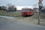 Helsingør-Hornbæk-Gilleleje-Banen (HHGB) im April 1968: Ein Zug (Sm + Sp) hat gerade den Bahnhof Ålsgårde in Richtung Helsingør verlassen.