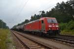 BR 185 DB Schenker Rail Danmark Services und Green Cargo am Stellwerk Bnt Biesenthal 04.08.2014