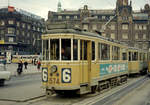 København / Kopenhagen Københavns Sporveje SL 6 (Tw 574 + Bw 15xx) København V, Rådhuspladsen (: Rathausplatz) am 24. Februar 1969. - Scan eines Farbnegativs. Film: Kodak Kodacolor X.