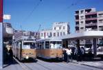 Alexandria am 11. Juni 1974: Die ehemaligen Kopenhagener DWAG-Gelenktriebwagen 857 (SL 4) und 852 (SL ?) treffen sich am Hauptbahnhof.
