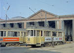 København / Kopenhagen Københavns Sporveje (KS): Eines Tages im Juni 1969 steht der Drehgestelltriebwagen 563 (der Serie 501 - 618) im Straßenbahnbetriebsbahnhof Sundby.