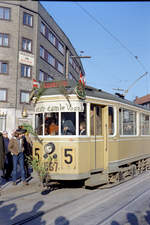 København / Kopenhagen Københavns Sporveje (KS) SL 5 Brønshøj, Frederikssundsvej / Brønshøj Kirkevej / Brønshøj Torv am 22.