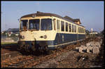 Akku Triebwagen 515106 ist hier am 6.10.1989 um 8.38 Uhr als Zug 8306 aus Wanne Eickel in Dorsten angekommen.
