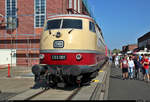 103 001-4 (E 03 001) des DB Museum Koblenz steht während des Tags der offenen Tür im DB Werk Dessau (DB Fahrzeuginstandhaltung GmbH) anlässlich 90 Jahre Instandhaltung elektrischer Lokomotiven.
[31.8.2019 | 11:03 Uhr]