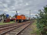 DB Museum 105 021-0 + Bw Arnstadt V60 1100 (346 100-1) am 19.09.2021 beim Eisenbahnfest im Bw Arnstadt.