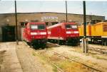 Das Bw Seddin ist Heimatbw fr alle 145ziger.Im Sommer 1999 sind die 145 010(links) und die 145 016(rechts) in ihrem Heimatbw.