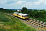 Ein Gleismesszug mit Beiwagen am 18.06.2008 in der steigun vor Herlasgn