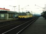 Eine Gleismessezug zwischen Osnabrck und Rheine auf Bahnhof Ibbenbren am 14-4-1993.