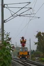 Bauarbeiten zur Elektrifizierung der Bodenseegrtelbahn, Streckenabschnitt Friedrichshafen - Lindau.