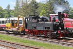 Bei der Besichtigung der Bahnhofsanlage Münsingenn wurde eine T3 mit einem Kleinwagen 530 058 bei einer Probefahrt am 14.