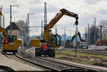 VDE 8 Komplexmaßnahme Halle Rosengarten–Angersdorf  ▶ Standort: Bahnhof Angersdorf    Hochbetrieb auf der Baustelle im östlichen Bahnhofsbereich.