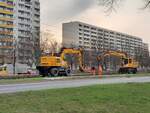 Gleisbauarbeiten am 01.04.2021 an der Haltestelle Europaplatz im Norden von Erfurt.