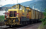 Zusammen mit 715 005 ist der Speno-Schienenschleifzug mit 715 004 gekuppelt, aufgenommen am 13.08.1990 westlich des Hbf.