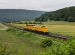 Die 203 313 mit einem Messzug am 02.06.2012 unterwegs bei Harrbach.