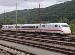 410 101-0 mit 410 102-8 zu sehen am 11.08.14 in Gemünden am Main. Foto entstand vom Bahnsteig! 