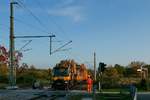 Bauarbeiten zur Elektrifizierung der Bodenseegrtelbahn, Streckenabschnitt Friedrichshafen - Lindau.