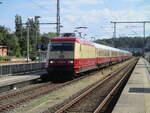 101 001,mit dem AKE Rheingold Binz-Koblenz,am 16.Juni 2024,durchfuhr den Bahnhof Bergen/Rügen.