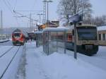 Alle zwei Stunden das gleiche Spiel in Bergen/Rgen PRESS VT650 032 wartet auf Anschlureisende aus Richtung Rostock.Am 04.Februar 2012 entstand diese winterliche Aufnahme.