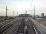 Zufahrt auf den neuen Lehrter Bahnhof in Berlin
aus Richtung Berlin-Zoo