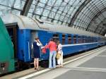 Schlafwagen der weirussischen Eisenbahn (WLABm BLR-BC 62 21 70-70 218-8) eingereiht in den D 443 Berlin-Zoolischer Garten-Moskau-Weirussischer Bahnhof am 13.08.2010 in Berlin Hbf.