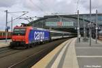 Anti-Atomkraft-Demo in Berlin!: SBB Re482 027-0 mit ausgestrahlt-Sonderzug-Sd (DPE 36581 Basel Badischer Bhf - Berlin Hbf) verlsst seinen Zielbahnhof mit dem Ziel Grunewald (Berlin Hbf 18.09.10)    