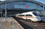 Hier 411 051-5  Elsterwerda  als ICE1548 von Berlin Ostbahnhof nach Kln/Bonn Flughafen, bei der Einfahrt am 30.1.2012 in Berlin Hbf.